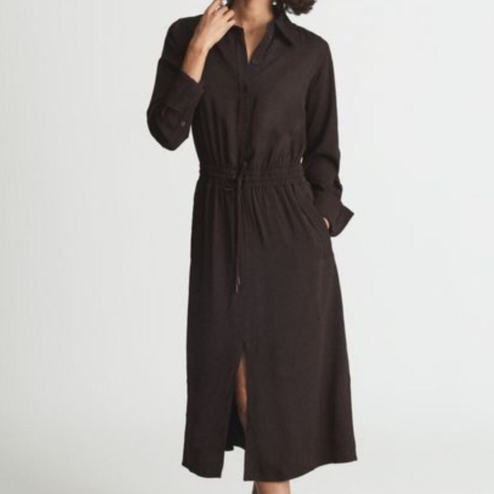 Reiss Astrid Collared Midi Dress- Burgundy Size 0